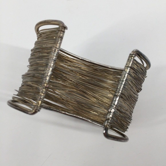 Handmade Metal Wire Wrist Cuff Bracelet Artist Designed Gold Tone Minimalist - Picture 3 of 6